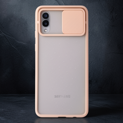 Samsung Galaxy A02 Kılıf Palm Buzlu Kamera Sürgülü Silikon - Pembe