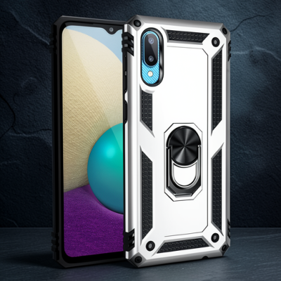 Samsung Galaxy A02 Kılıf Sofya Yüzüklü Silikon Kapak - Gümüş