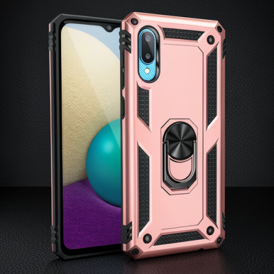 Samsung Galaxy A02 Kılıf Sofya Yüzüklü Silikon Kapak - Rose