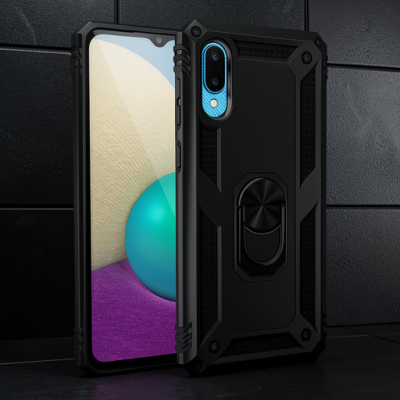 Samsung Galaxy A02 Kılıf Sofya Yüzüklü Silikon Kapak - Siyah