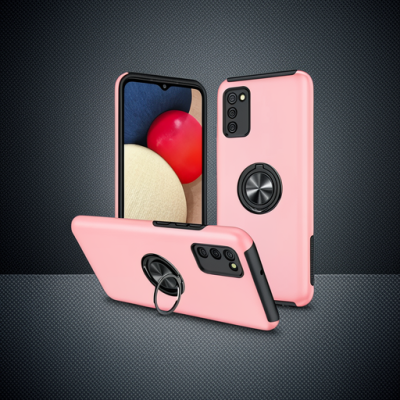 Samsung Galaxy A02s Kılıf Elit Yüzüklü Kapak - Pembe