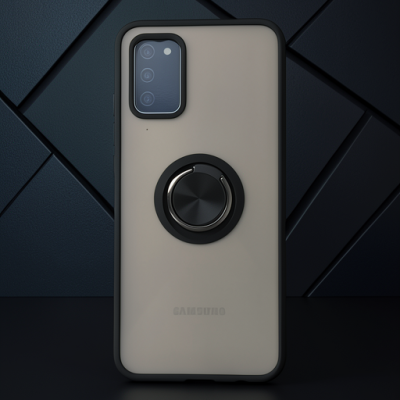 Samsung Galaxy A02s Kılıf Montreal Yüzüklü Silikon Kapak - Siyah