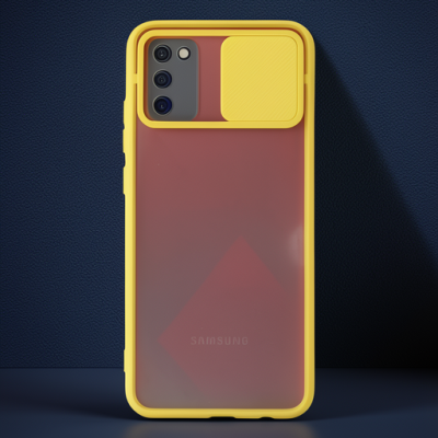 Samsung Galaxy A02s Kılıf Palm Buzlu Kamera Sürgülü Silikon - Sarı