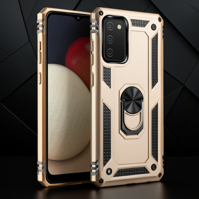 Samsung Galaxy A02s Kılıf Sofya Yüzüklü Silikon Kapak - Gold