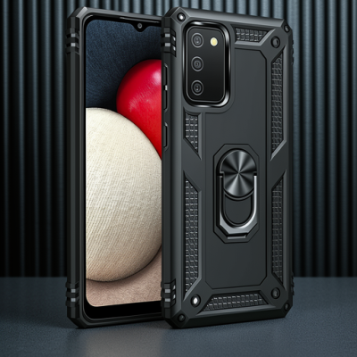 Samsung Galaxy A02s Kılıf Sofya Yüzüklü Silikon Kapak - Siyah