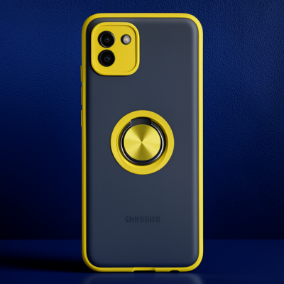 Samsung Galaxy A03 Kılıf Montreal Yüzüklü Silikon Kapak - Sarı