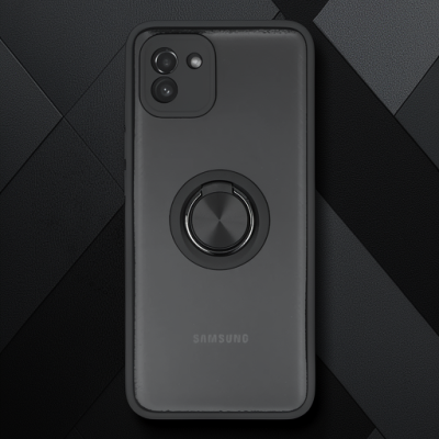 Samsung Galaxy A03 Kılıf Montreal Yüzüklü Silikon Kapak - Siyah