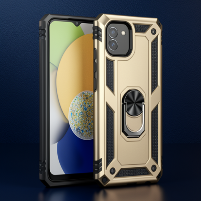 Samsung Galaxy A03 Kılıf Sofya Yüzüklü Silikon Kapak - Gold