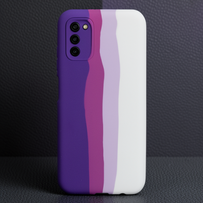 Samsung Galaxy A03s Kılıf Ebruli Lansman Silikon - Mor-beyaz