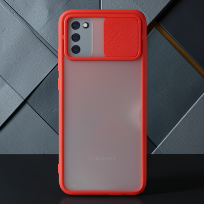 Samsung Galaxy A03s Kılıf Palm Buzlu Kamera Sürgülü Silikon - Kırmızı