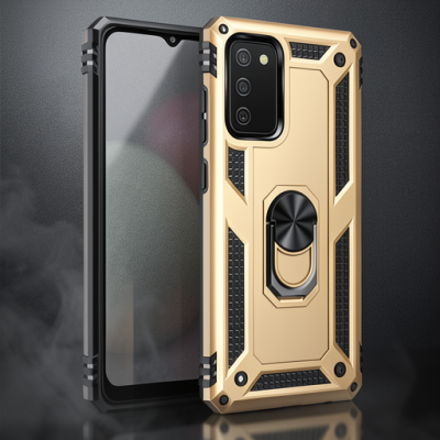 Samsung Galaxy A03s Kılıf Sofya Yüzüklü Silikon Kapak - Gold