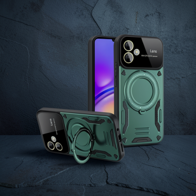 Samsung Galaxy A05 Kılıf Joy Lens Standlı Kapak - Koyu Yeşil