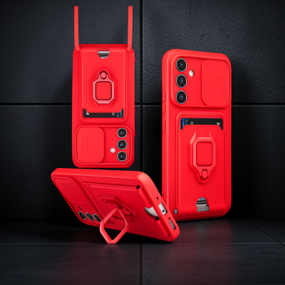 Samsung Galaxy A05s Kılıf Zuma Kartvizitli Yüzüklü Silikon - Kırmızı