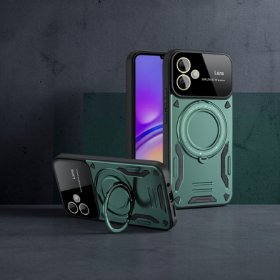 Samsung Galaxy A06 Kılıf Joy Lens Standlı Kapak - Koyu Yeşil