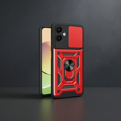 Samsung Galaxy A06 Kılıf Pars Lens Yüzüklü Silikon - Kırmızı