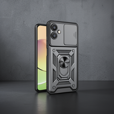 Samsung Galaxy A06 Kılıf Pars Lens Yüzüklü Silikon - Siyah