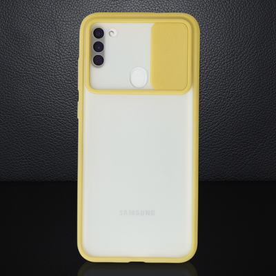 Samsung Galaxy A11 Kılıf Palm Buzlu Kamera Sürgülü Silikon - Sarı
