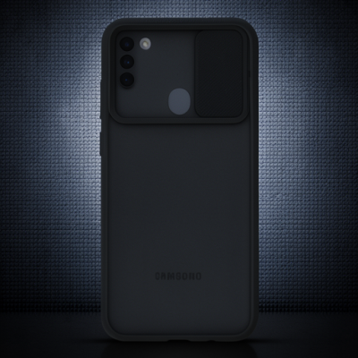 Samsung Galaxy A11 Kılıf Palm Buzlu Kamera Sürgülü Silikon - Siyah
