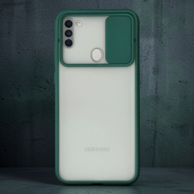 Samsung Galaxy A11 Kılıf Palm Buzlu Kamera Sürgülü Silikon - Yeşil