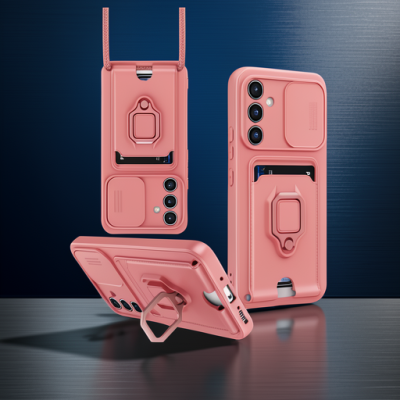 Samsung Galaxy A14 4g Kılıf Zuma Kartvizitli Yüzüklü Silikon - Pembe