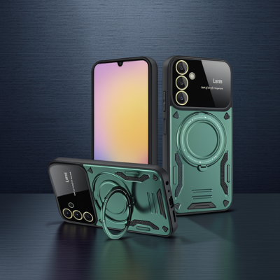Samsung Galaxy A15 4g Kılıf Joy Lens Standlı Kapak - Koyu Yeşil