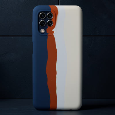 Samsung Galaxy A22 Kılıf Ebruli Lansman Silikon - Lacivert-krem