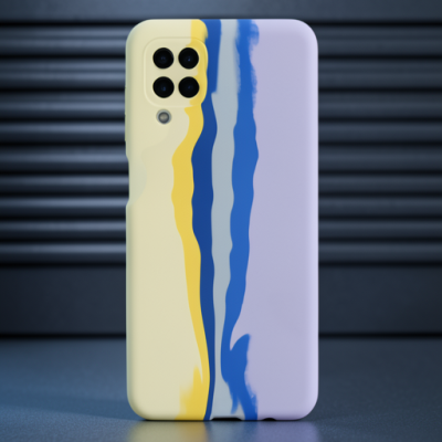 Samsung Galaxy A22 Kılıf Ebruli Lansman Silikon - Sarı-lila