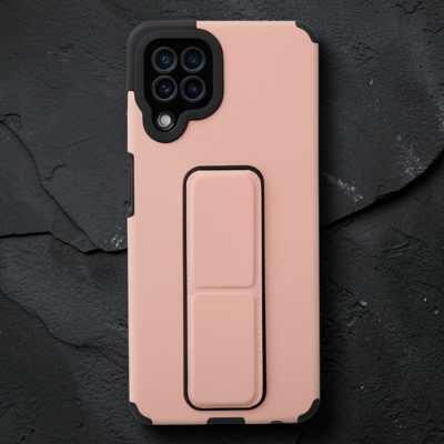 Samsung Galaxy A22 Kılıf Mega Standlı Silikon - Pudra