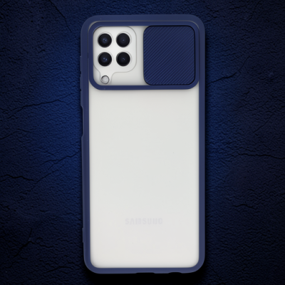 Samsung Galaxy A22 Kılıf Palm Buzlu Kamera Sürgülü Silikon - Lacivert