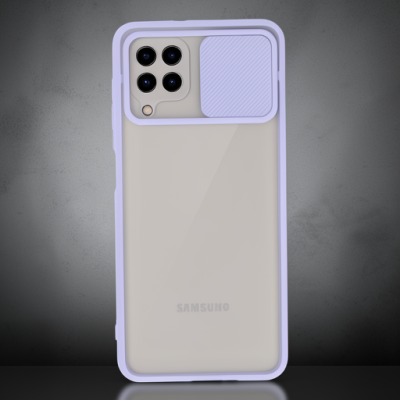 Samsung Galaxy A22 Kılıf Palm Buzlu Kamera Sürgülü Silikon - Lila