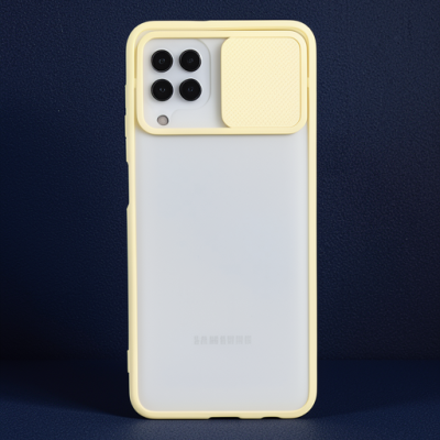 Samsung Galaxy A22 Kılıf Palm Buzlu Kamera Sürgülü Silikon - Sarı