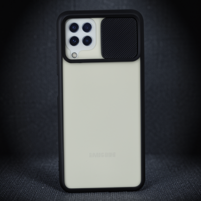 Samsung Galaxy A22 Kılıf Palm Buzlu Kamera Sürgülü Silikon - Siyah