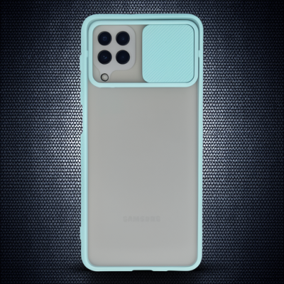 Samsung Galaxy A22 Kılıf Palm Buzlu Kamera Sürgülü Silikon - Turkuaz