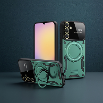 Samsung Galaxy A25 5g Kılıf Joy Lens Standlı Kapak - Koyu Yeşil