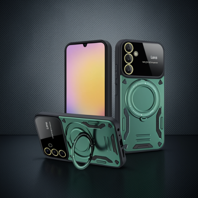 Samsung Galaxy A26 Kılıf Joy Lens Standlı Kapak - Koyu Yeşil