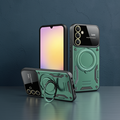 Samsung Galaxy A35 5g Kılıf Joy Lens Standlı Kapak - Koyu Yeşil