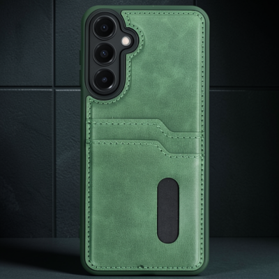 Samsung Galaxy A36 Kılıf Sara Kartvizitli Deri Kılıf - Koyu Yeşil
