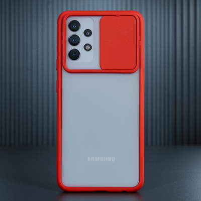 Samsung Galaxy A52 Kılıf Palm Buzlu Kamera Sürgülü Silikon - Kırmızı