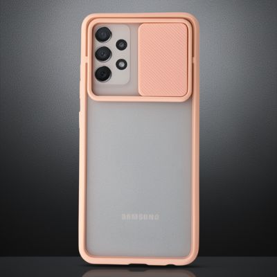 Samsung Galaxy A52 Kılıf Palm Buzlu Kamera Sürgülü Silikon - Pembe