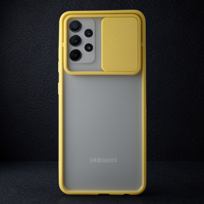 Samsung Galaxy A52 Kılıf Palm Buzlu Kamera Sürgülü Silikon - Sarı