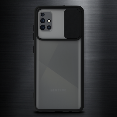 Samsung Galaxy A71 Kılıf Palm Buzlu Kamera Sürgülü Silikon - Siyah