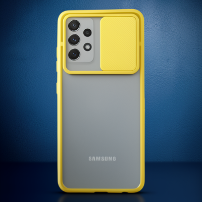 Samsung Galaxy A72 Kılıf Palm Buzlu Kamera Sürgülü Silikon - Sarı