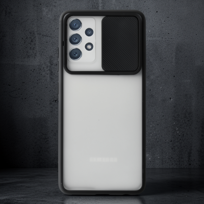 Samsung Galaxy A72 Kılıf Palm Buzlu Kamera Sürgülü Silikon - Siyah