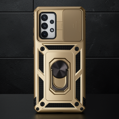 Samsung Galaxy A72 Kılıf Pars Lens Yüzüklü Silikon - Gold