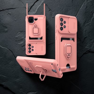Samsung Galaxy A72 Kılıf Zuma Kartvizitli Yüzüklü Silikon - Pembe