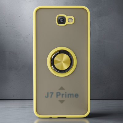 Samsung Galaxy J7 Prime Kılıf Montreal Yüzüklü Silikon Kapak - Sarı