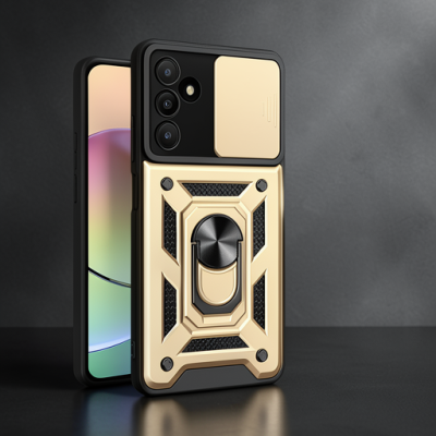 Samsung Galaxy M15 Kılıf Pars Lens Yüzüklü Silikon - Gold