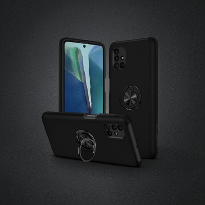 Samsung Galaxy M51 Kılıf Elit Yüzüklü Kapak - Siyah