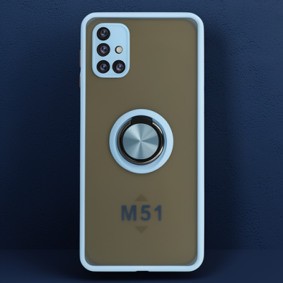 Samsung Galaxy M51 Kılıf Montreal Yüzüklü Silikon Kapak - Buz Mavi