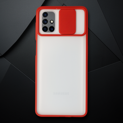 Samsung Galaxy M51 Kılıf Palm Buzlu Kamera Sürgülü Silikon - Kırmızı
